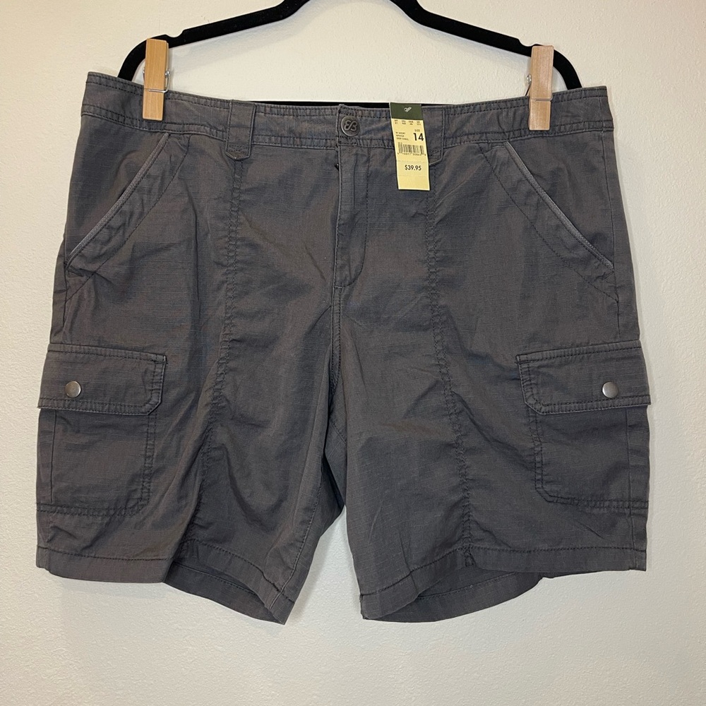 NWT Eddie Bauer Rip Stop Gray Cargo Shorts size 14 Hiking, outdoor, summer